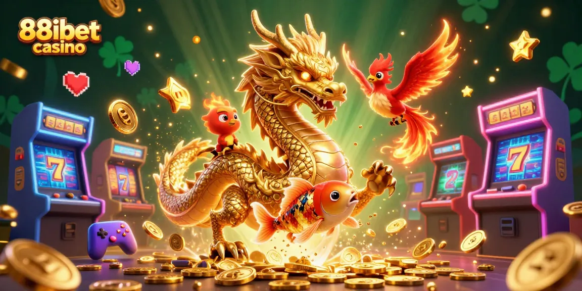 Experience thrilling gameplay at 88ibet casino with golden dragons, slot reels, and jackpot excitement.