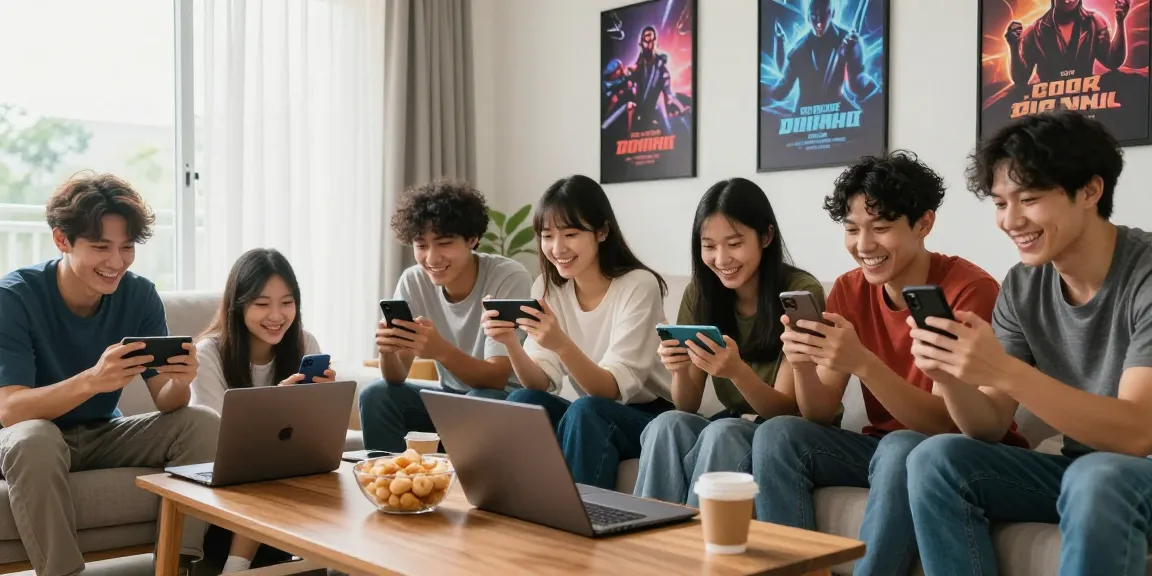 Group enjoying game bài đổi thưởng together in modern living room.