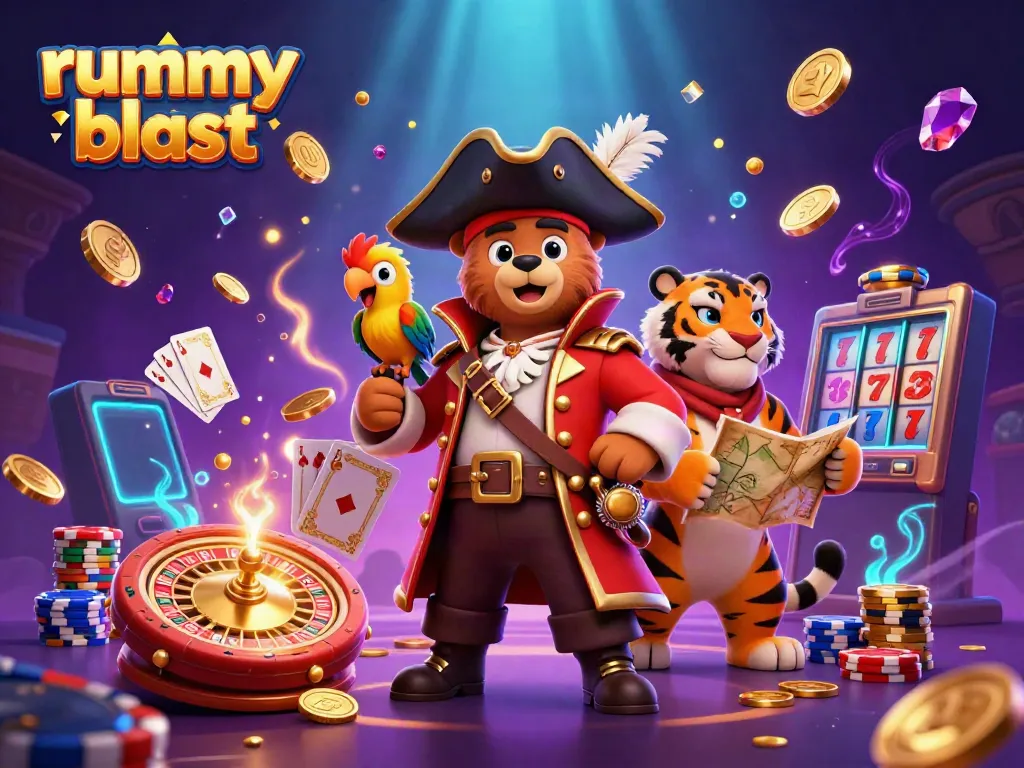 Experience thrilling gameplay with Rummy Blast featuring cartoon characters in a vibrant casino