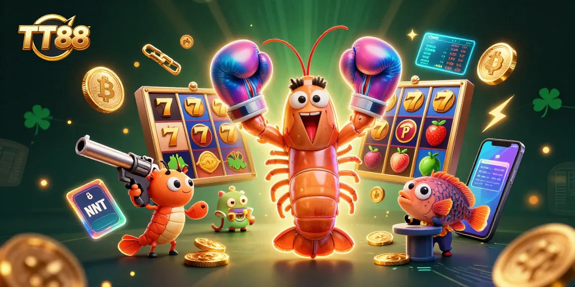 Join the fun at TT88 as vibrant slot reels and characters create an electrifying casino experience.