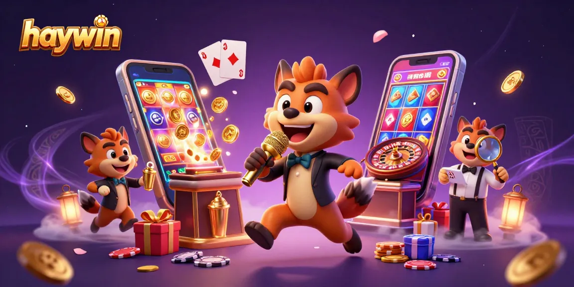 Experience the excitement at Haywin's comedy casino with lively hyenas, cocktails, and vibrant gaming elements.