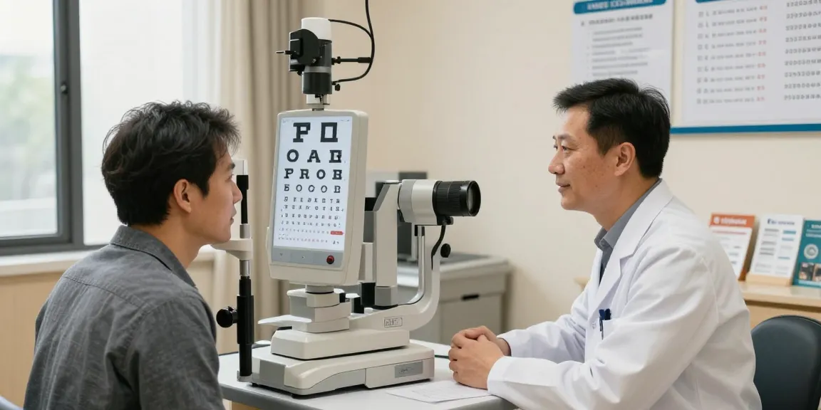 Patient consultation at SNU Eye Clinic for 千葉県 icl vision correction options, featuring advanced examination equipment and personalized care.