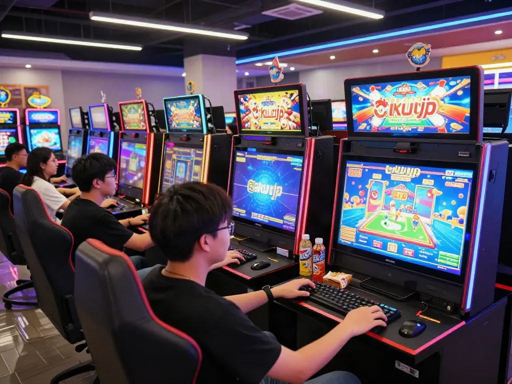 Exciting gaming atmosphere showcasing 'akunjp' slots with players immersed in play.