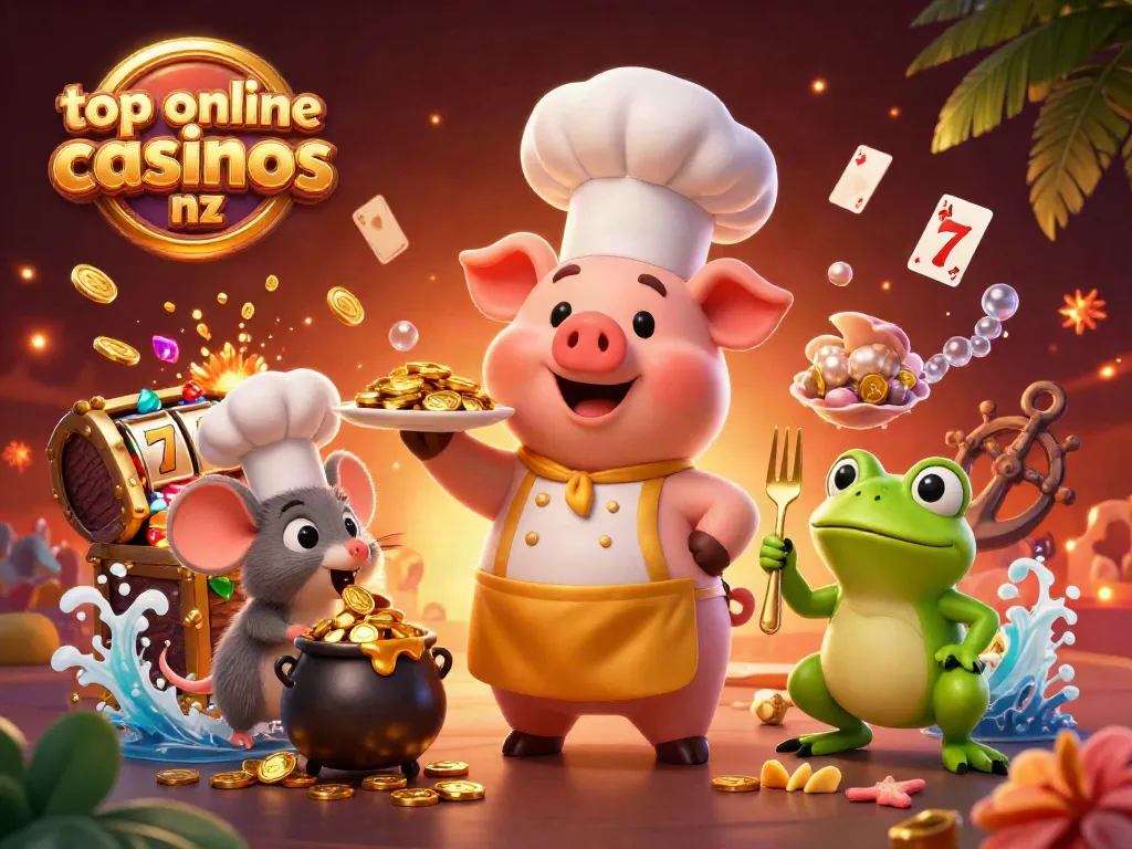 Experience the excitement of top online casinos nz with vibrant casino-themed 3D characters and gold coins.