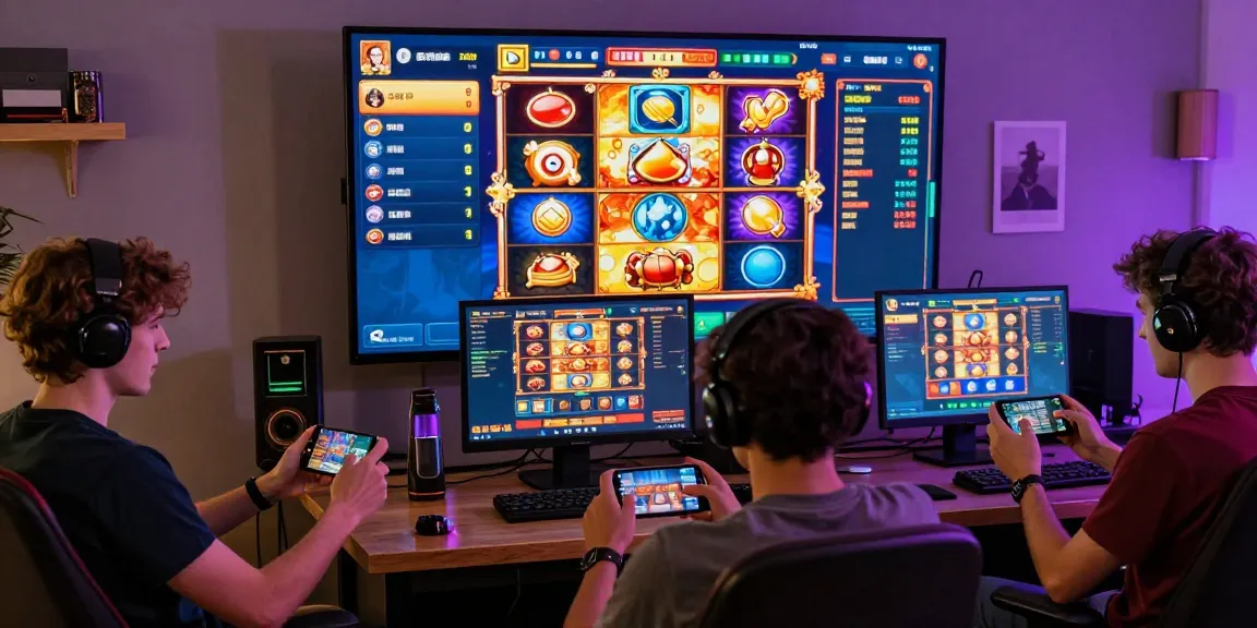 Exciting gameplay with deposit pulsa tanpa potongan on mobile devices, showcasing vibrant slot games and engaged players in a lively digital environment.
