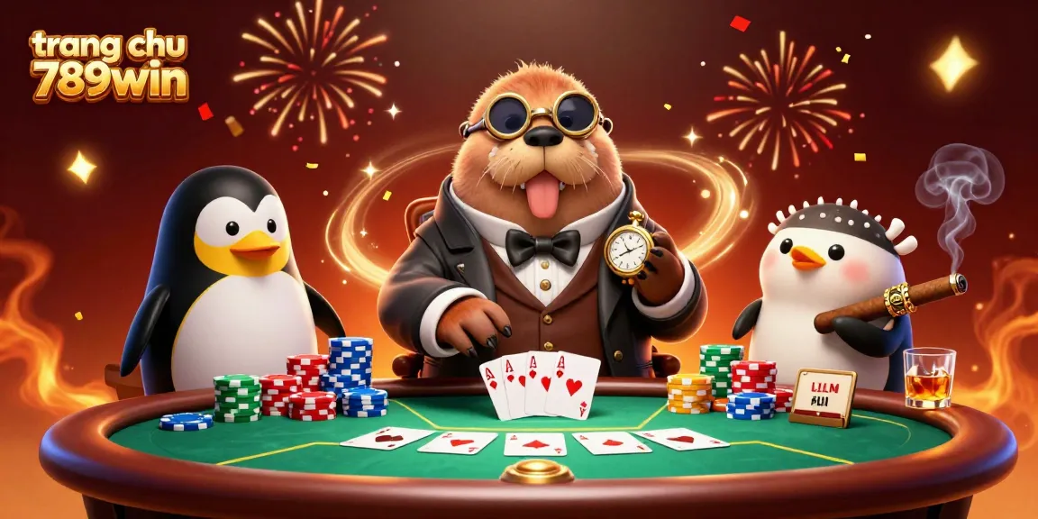 Experience excitement with "trang chu 789win" at the underwater poker table, featuring unique casino characters.