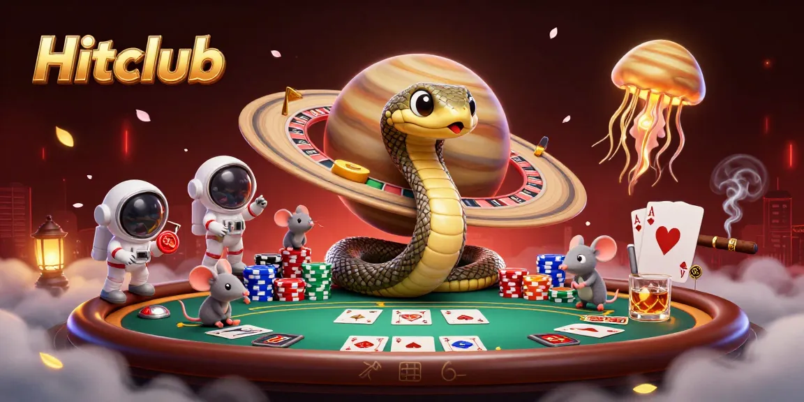 Experience thrilling gameplay with Hitclub at a neon-lit cosmic casino featuring astronaut mice betting.