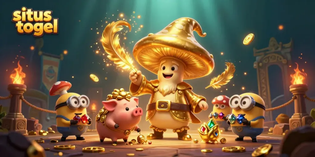 Engage with situs togel in a vibrant, magical gambling scene filled with treasures and mystical creatures.