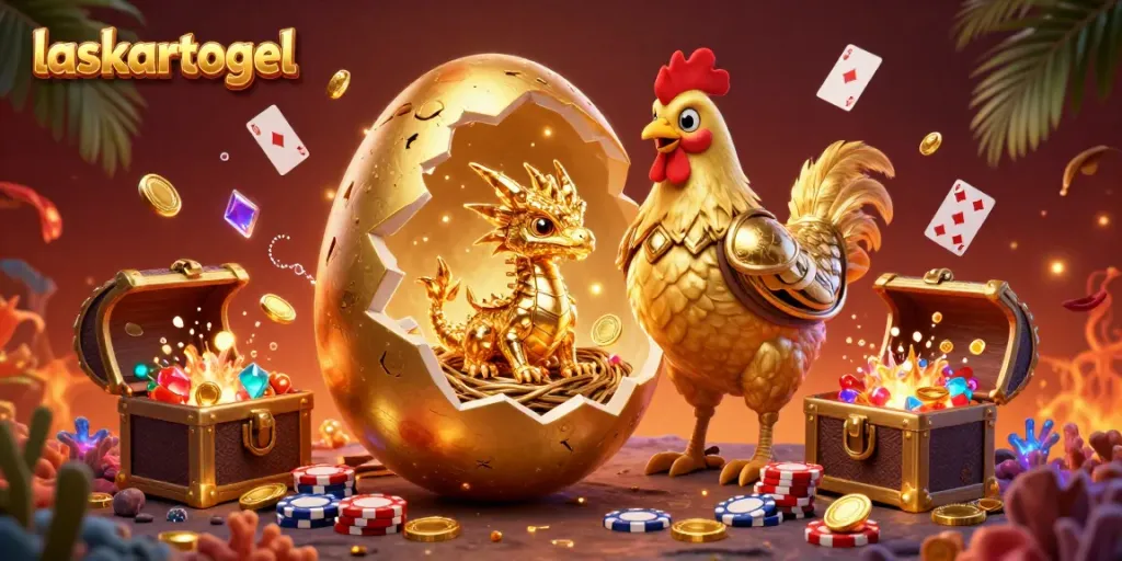 Experience the excitement of laskartogel with a vibrant 3D golden dragon and casino elements.