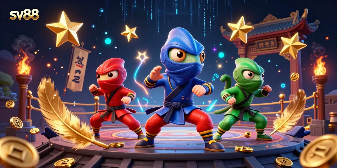 Experience the excitement of sv88 with a vibrant casino-inspired scene featuring ninja chameleons and dynamic game elements.