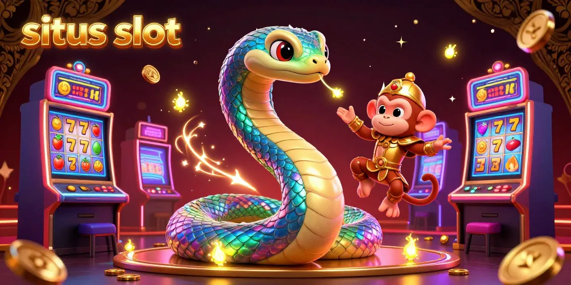 Spin for victories on situs slot with a vibrant 3D illustration showcasing colorful slot machines and interactive gaming elements.