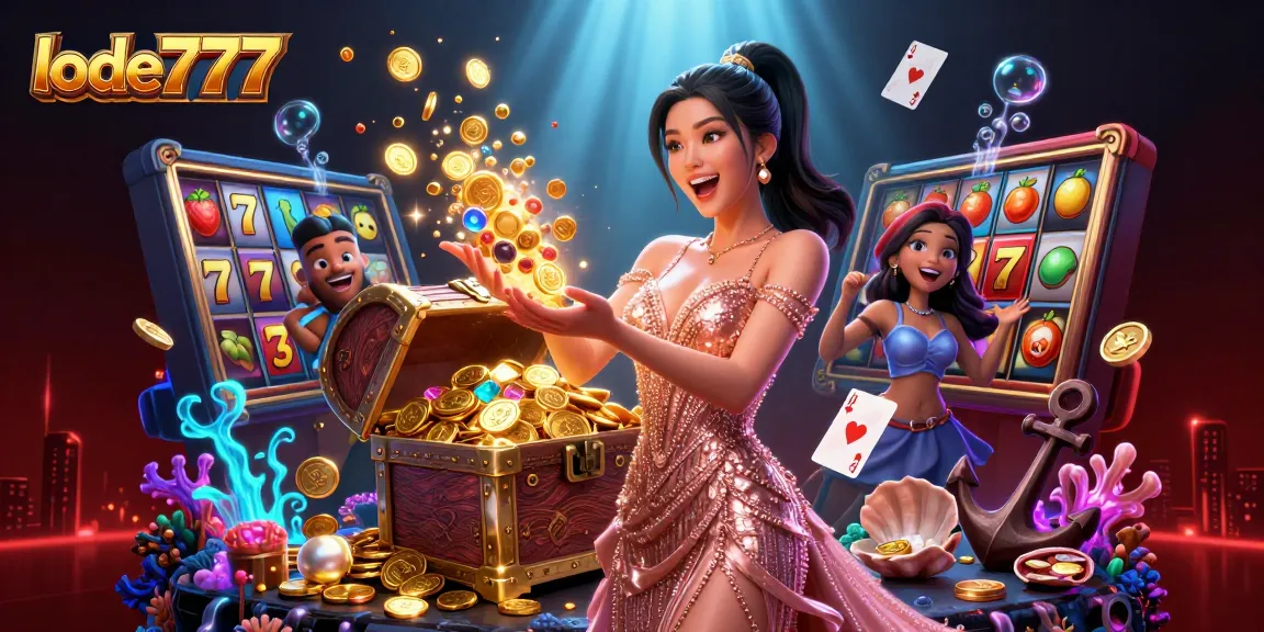 Experience the excitement of lode777 with a dazzling treasure chest overflowing with golden coins and gems.