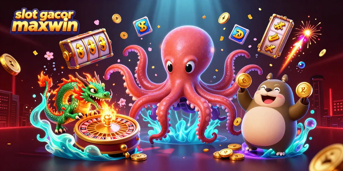 Experience thrilling slot gacor maxwin action with vibrant characters, slot reels, and colorful casino elements.