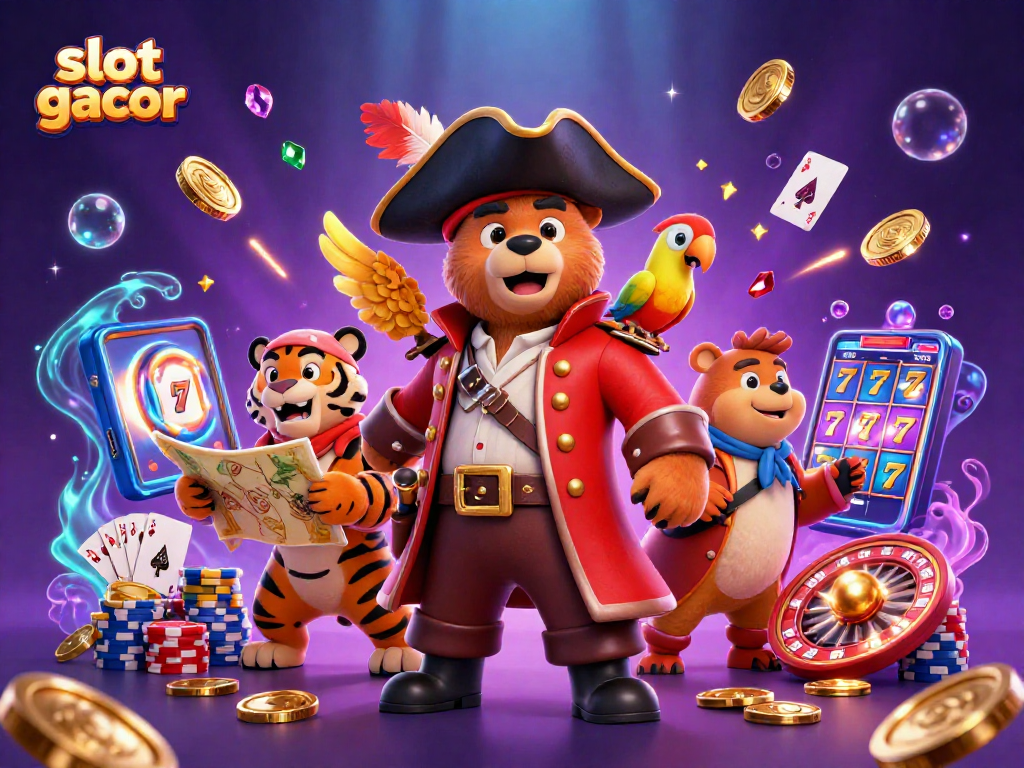 Experience slot gacor action with vibrant 3D casino illustration featuring exciting game elements.