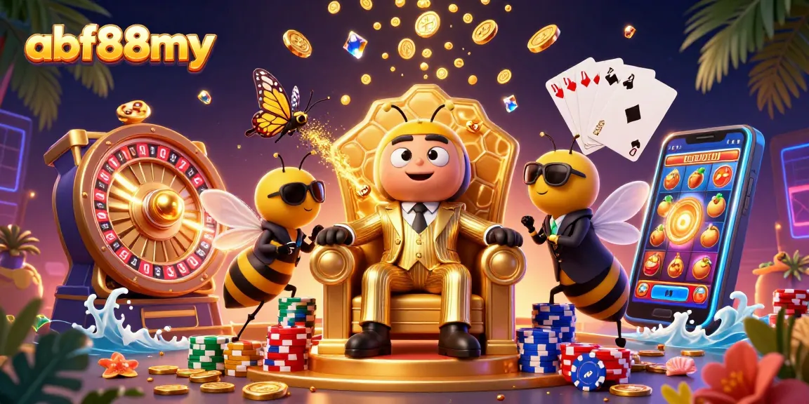 Engage in thrilling gaming at afb88my with a vibrant 3D illustration showcasing slots and casino characters.