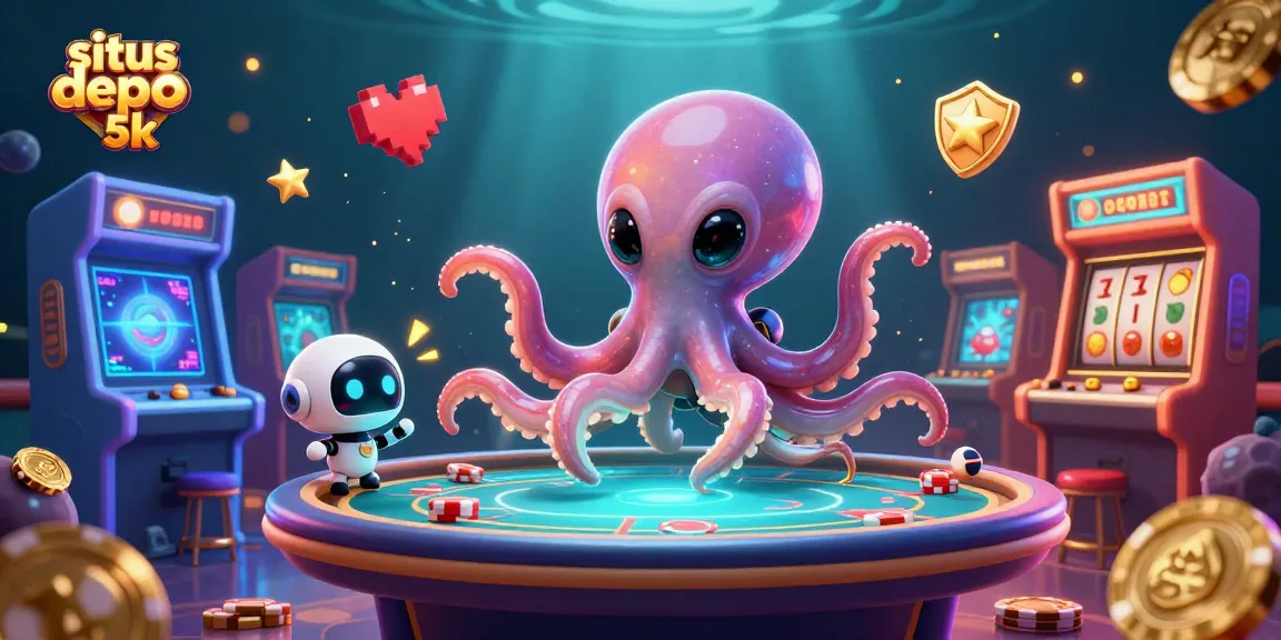 Engage in thrilling gameplay with situs depo 5k at a holographic poker table in a cosmic setting.