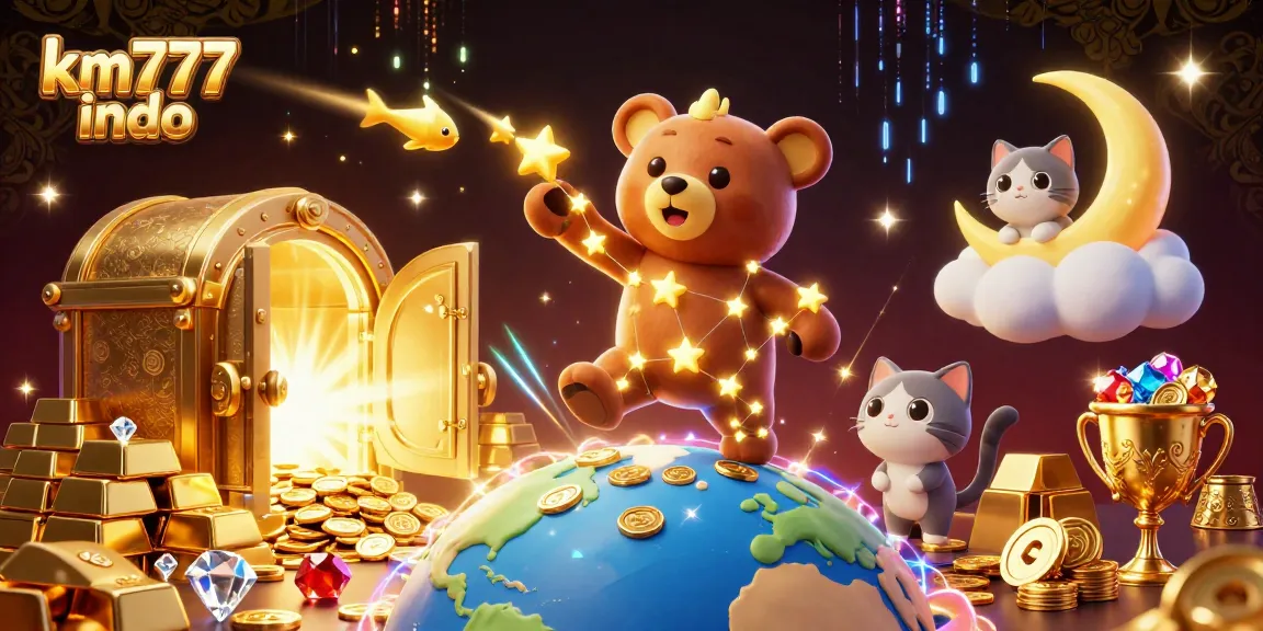 Experience the excitement of km777 indo with a vibrant casino scene featuring constellations and treasures.