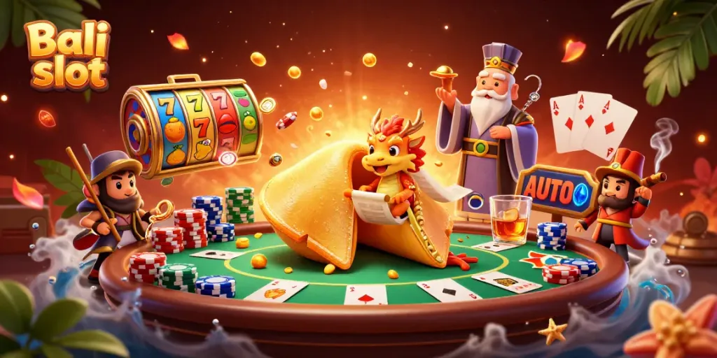 Bali slot gameplay illustration featuring golden fortune symbols and vibrant slot elements