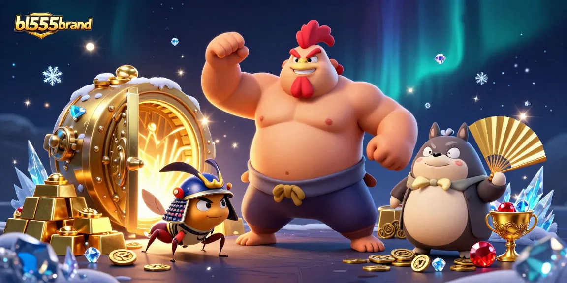 Engage with thrilling gameplay at bl555brand, featuring dynamic characters in a vibrant casino scene surrounded by treasures.