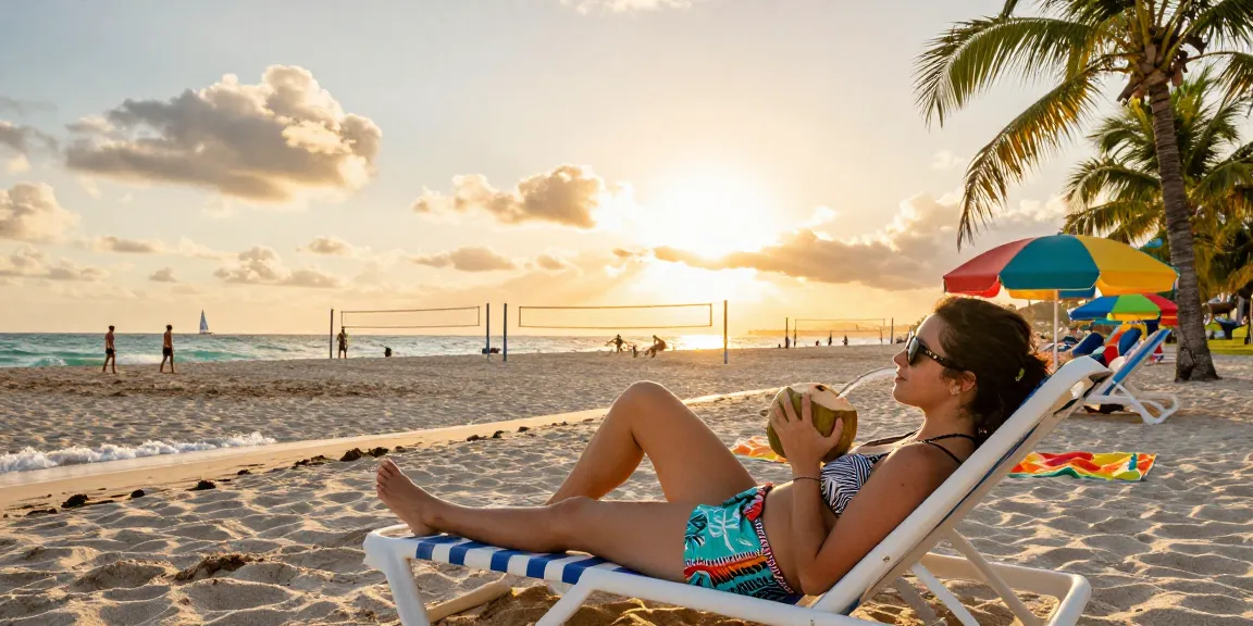 Pemandangan pantai Miami dengan pengunjung bersantai di https://miami4d.com/ menikmati suasana senja yang menenangkan.