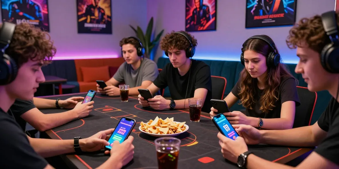 Friends enjoying yono games ücretsiz bonus in a lively gaming lounge with smartphones and snacks.