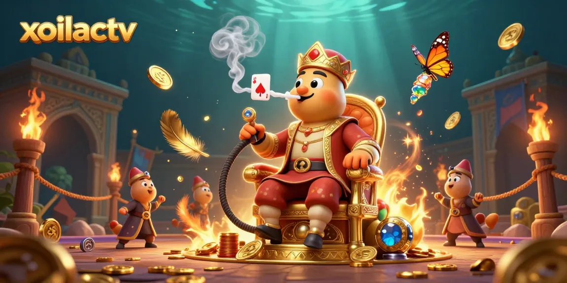 Experience xoilactv where the caterpillar hookah-master creates poker smoke rings in a dazzling casino scene.