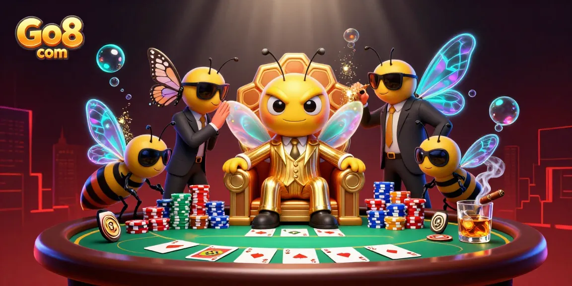 Engage with Go8 com for thrilling poker action featuring colorful chips and vibrant characters.