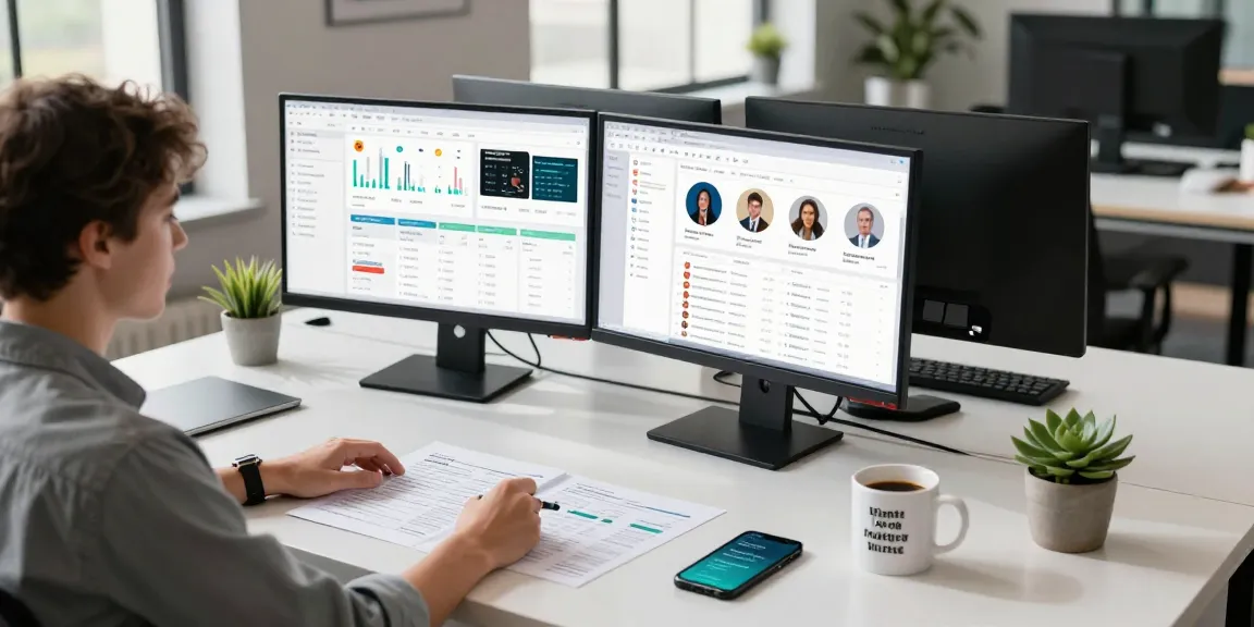 Digital marketing workspace featuring analytics on screens and lively atmosphere with slot content focus.