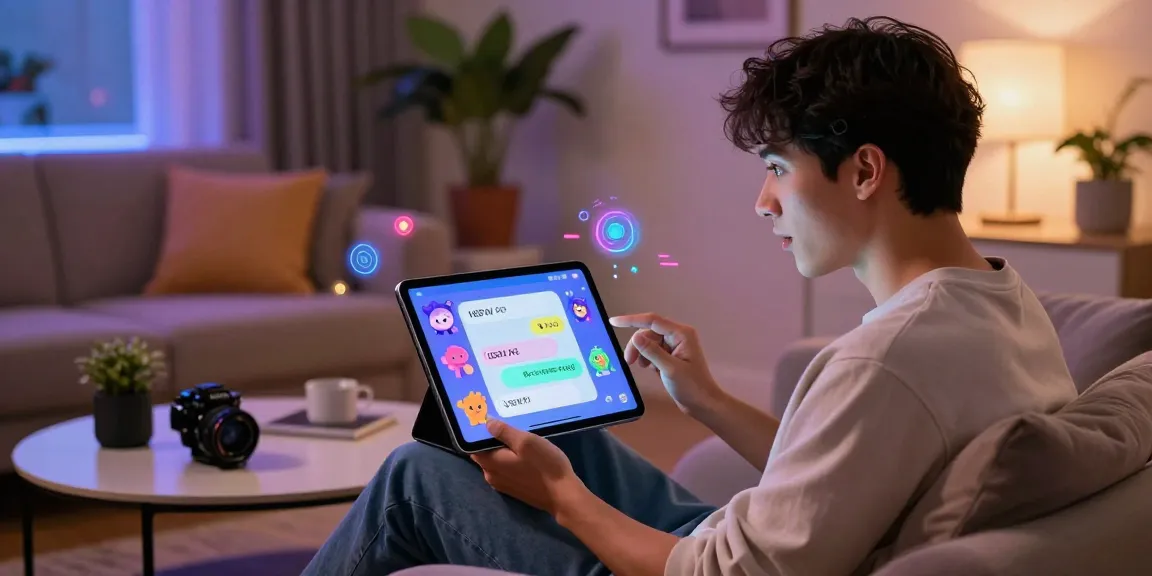 User engaging with an NSFW AI chatbot on a tablet in a modern lounge setting.