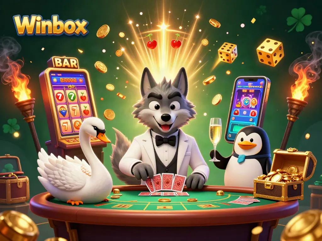 Experience the thrill of Winbox gaming with a glamorous card-dealing swan and a debonair wolf.