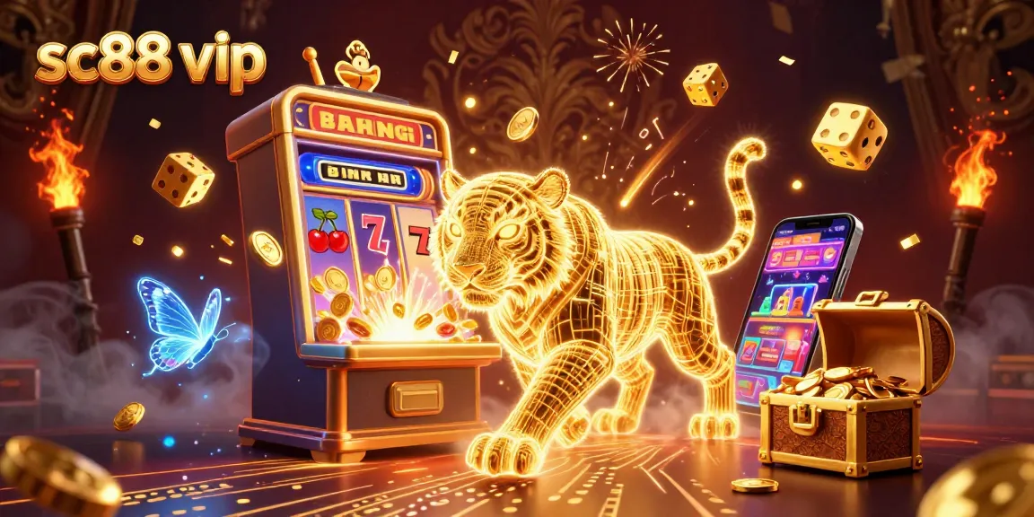 Experience the excitement of sc88 vip with vibrant casino elements and a dazzling golden tiger.