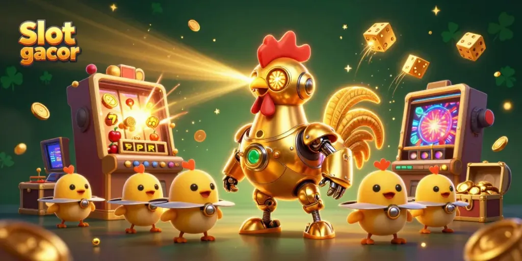 Experience thrilling wins at Slot gacor with this vibrant illustration of robot characters in action.