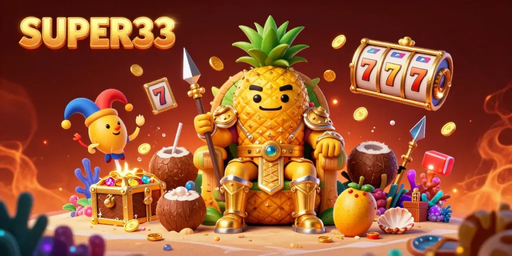 Pengalaman bermain SUPER33 dengan jackpot dan permainan slot di pantai yang cerah.