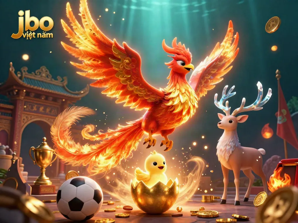 Engage in thrilling betting at jbo việt nam, featuring a vibrant phoenix chicken and sports elements.