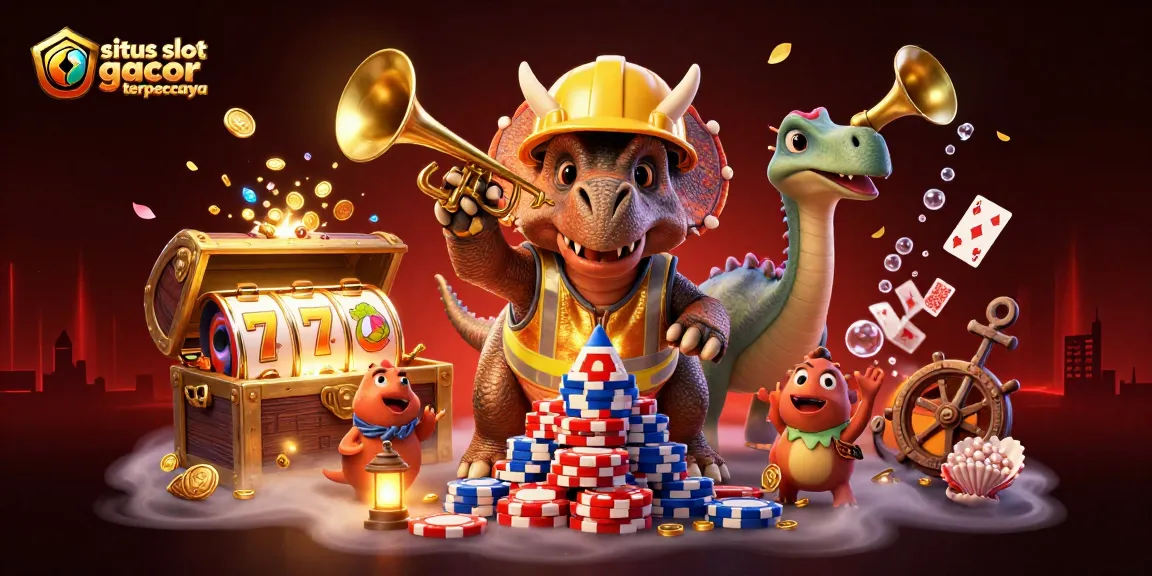 Play and win at situs slot gacor terpercaya with exciting 3D casino illustrations showcasing vibrant gameplay.