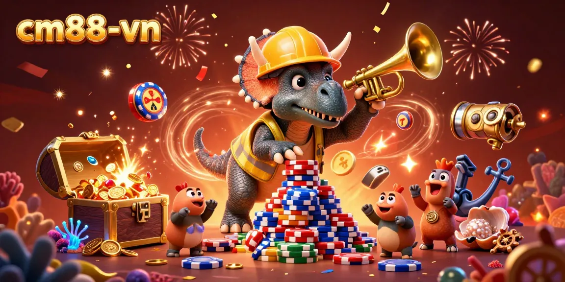 Celebrate wins at cm88-vn with a vibrant 3D digital illustration featuring exciting casino elements.