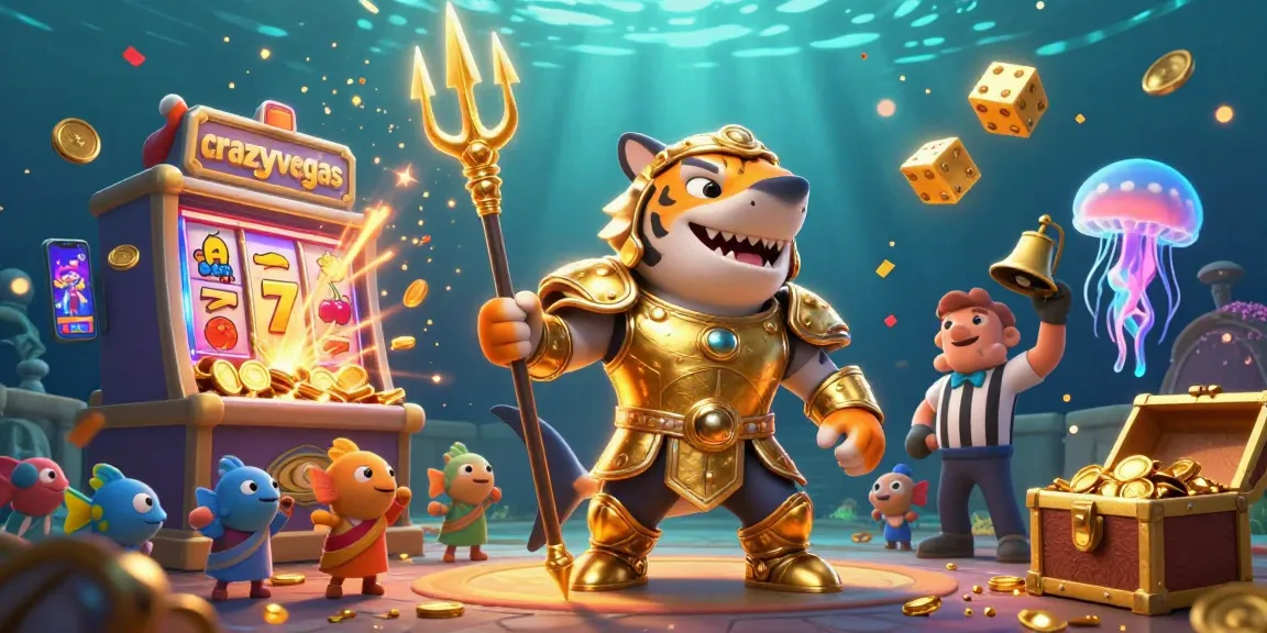 Experience the excitement of crazyvegas with a thrilling underwater casino scene featuring a tiger shark and dynamic game elements.