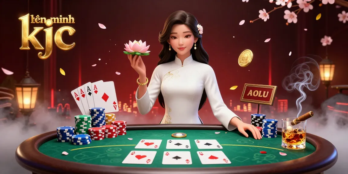 Experience the excitement of the liên minh kjc casino scene with rich poker elements and an elegant Asian woman in traditional attire.