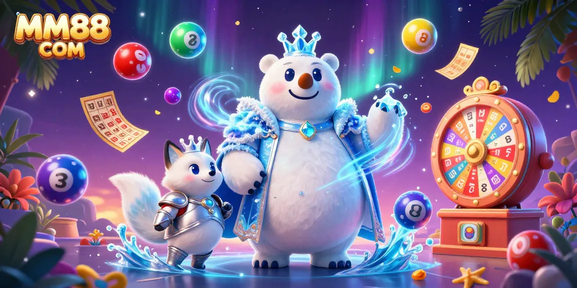 Win exciting prizes on MM88 COM with a vibrant lottery-themed scene featuring dynamic game elements.