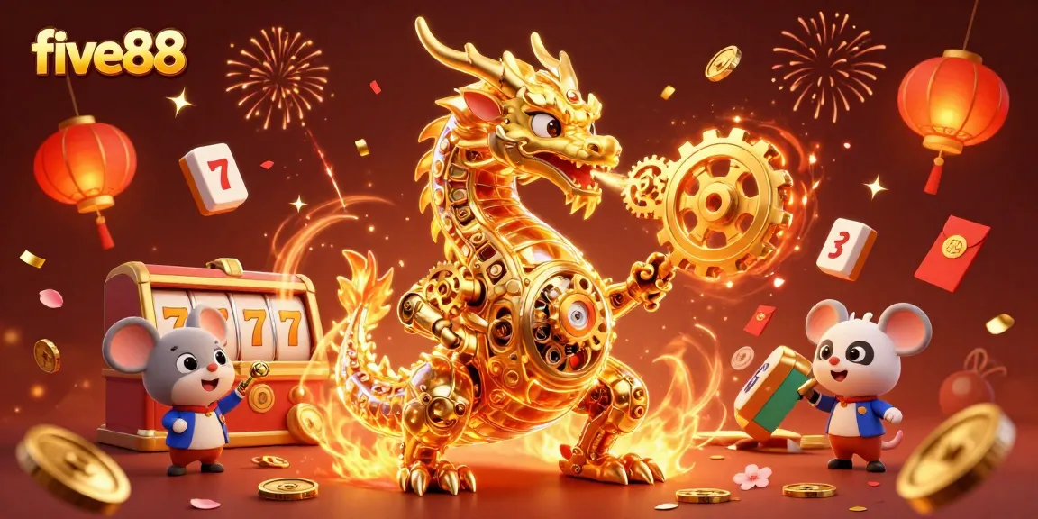 Experience thrilling wins with five88 at dynamic slots and mythical characters in this vibrant illustration.