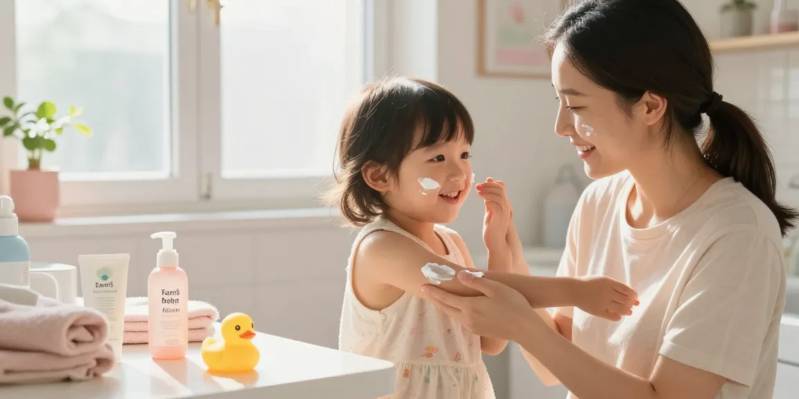 Mother happily applying Fam's Baby barrier cream to her child's skin during a playful family skincare routine for สมัครสล็อตไม่มีขั้นต่ำ.