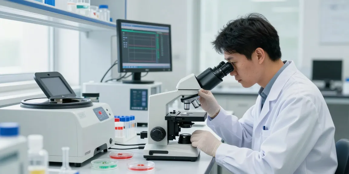 Scientist analyzing depo 5000 samples in a modern lab with advanced equipment.