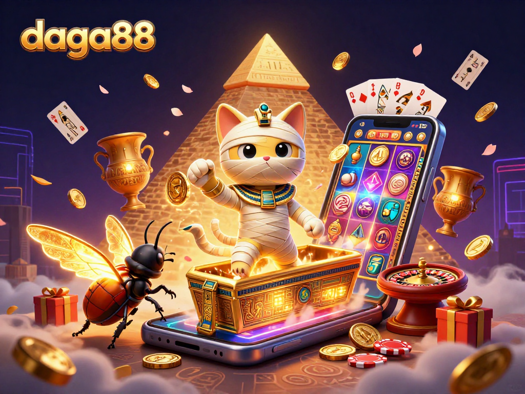 Experience thrilling gambling action with daga88 in this vibrant illustration of a pyramid casino.