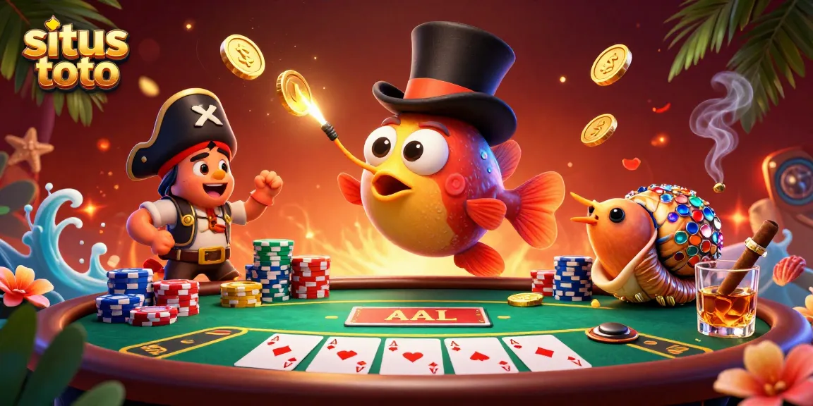 Engage with situs toto through an illustration showcasing a thrilling deep-sea casino scene filled with vibrant action.