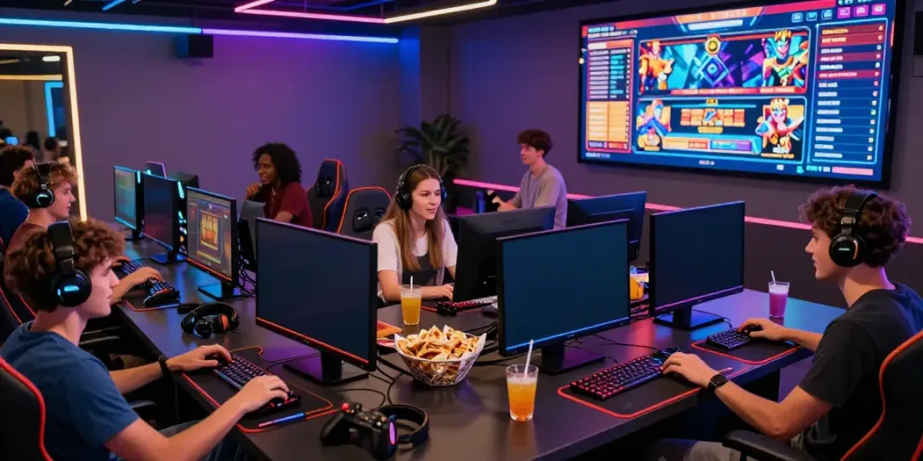 Exciting gaming atmosphere with friends enjoying king999 slot games at a vibrant gaming lounge.