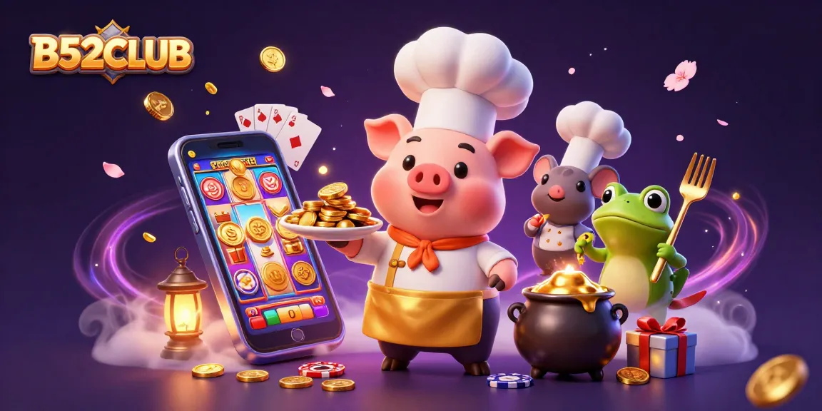 Experience the exciting world of B52CLUB with dynamic casino games, gold coins, and iconic characters.