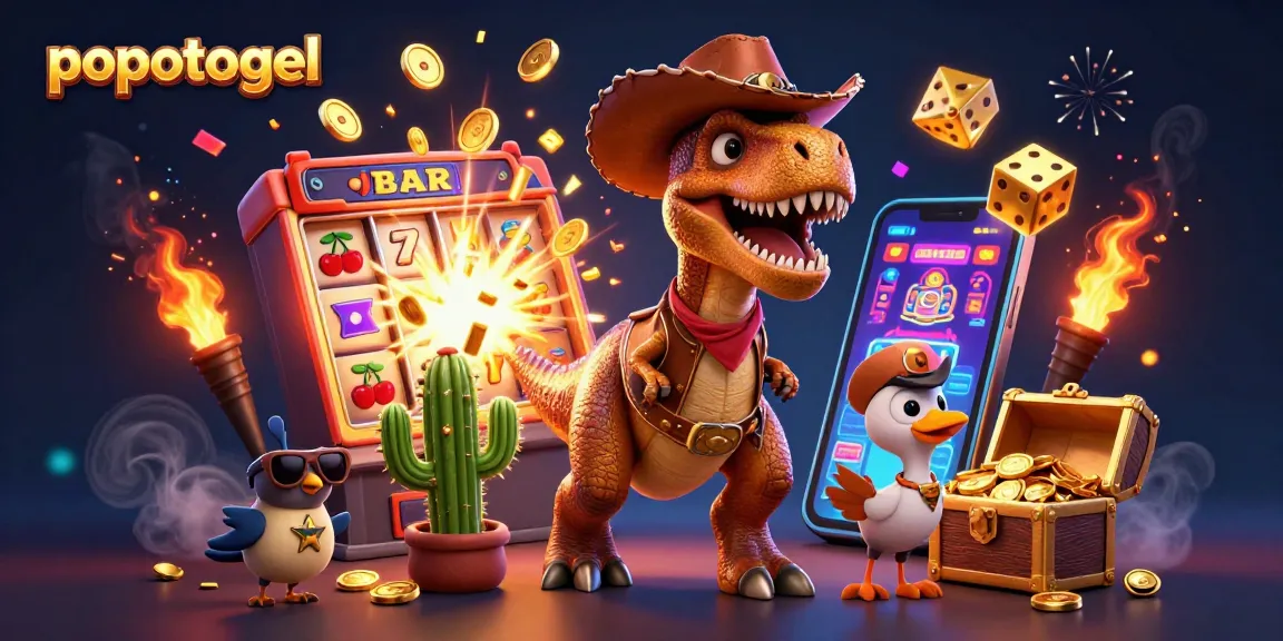 Experience popotogel gameplay with colorful characters, slot machines, and dynamic casino elements bursting into action.