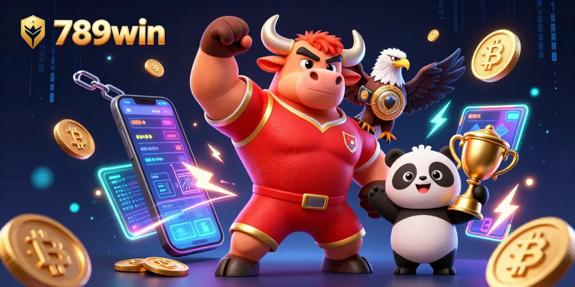 Win big with 789win in a vibrant online casino scene featuring dynamic characters and crypto elements.