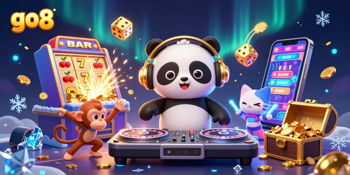 Experience thrilling action at go8 with a vibrant 3D gaming scene filled with exciting jackpots and animated characters.