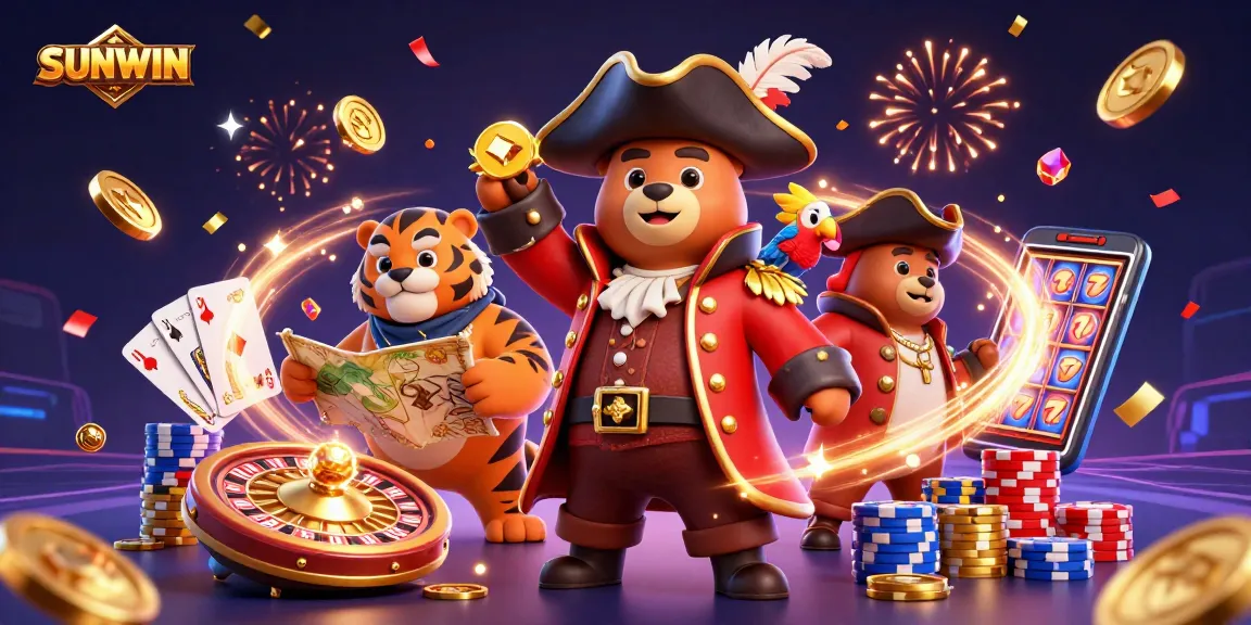 SUNWIN's thrilling casino adventure featuring pirate bear and tiger in a vibrant gambling scene